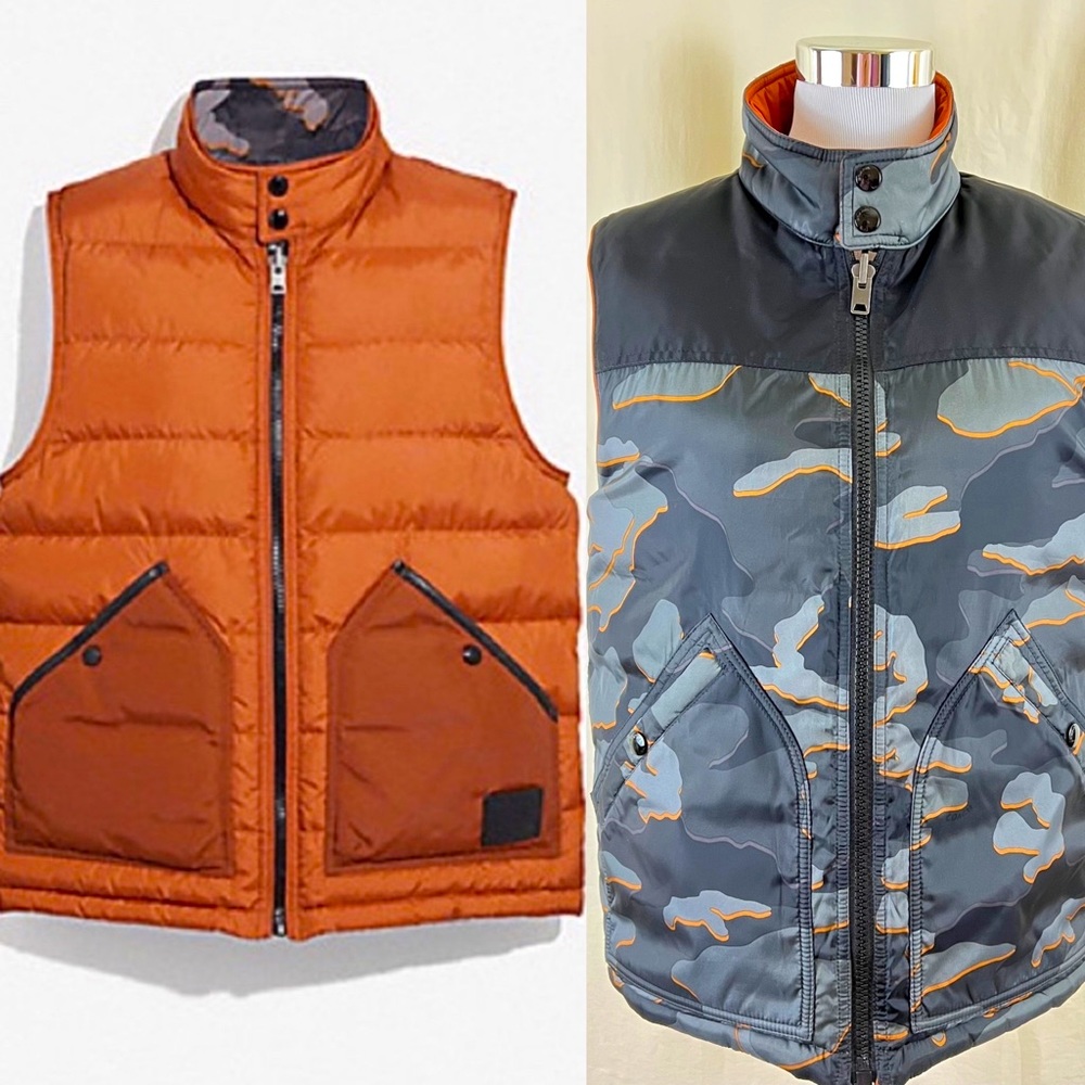 Coach Mens Reversible Puffer Duck Down Vest Sz XS Used Once! Retail $355